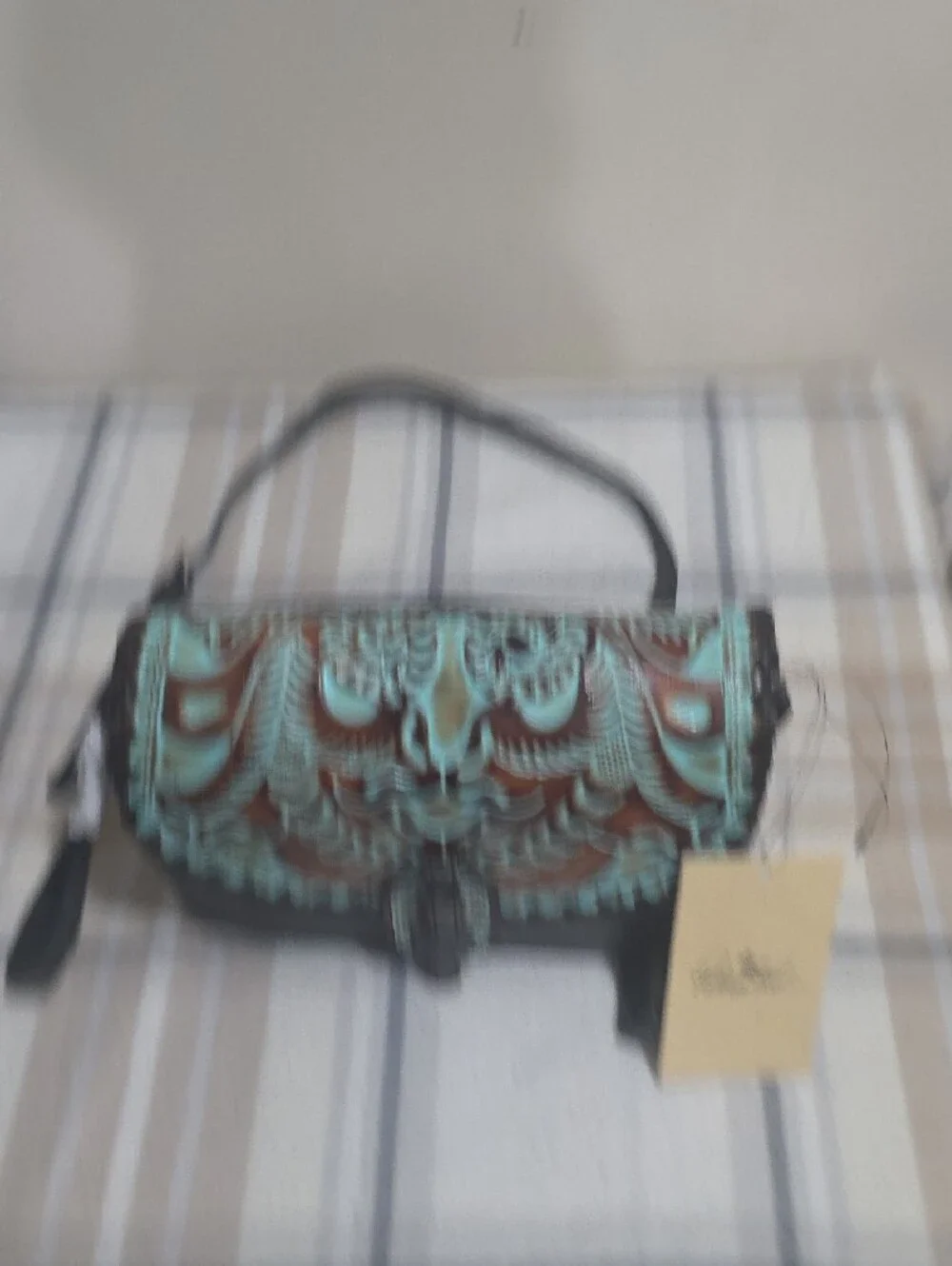 Patricia Nash Turquoise and Brown Tooled Leather Crossbody